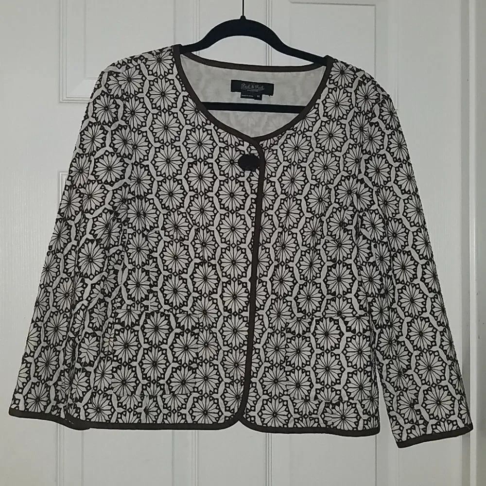 Peck & Peck brown white cropped jacket Sz 14